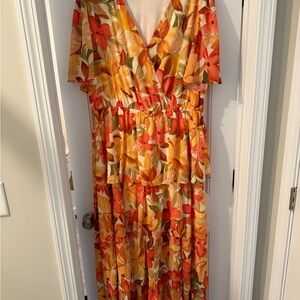 Flying Tomato Orange and Yellow Floral Maxi Dress